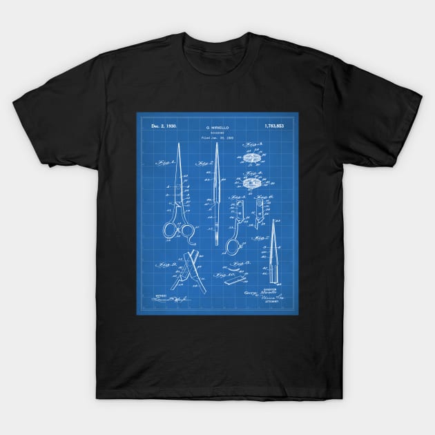 Hair Scissors Patent - Salon Art - Blueprint T-Shirt by patentpress